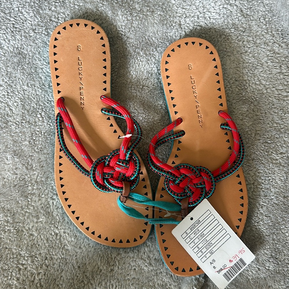 Unworn Lucky Penny Embellished Rope Sandals
